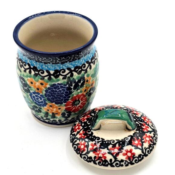 Boleslawiec Stoneware Floral Jar & Lid - Hand Painted Unikat Polish Pottery - Picture 1 of 9